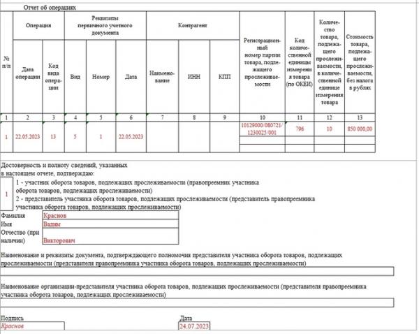 Отчет об операциях с товарами прослеживаемости за 2 квартал 2023 года Отчет об операциях с товарами прослеживаемости за 2 квартал 2023 года